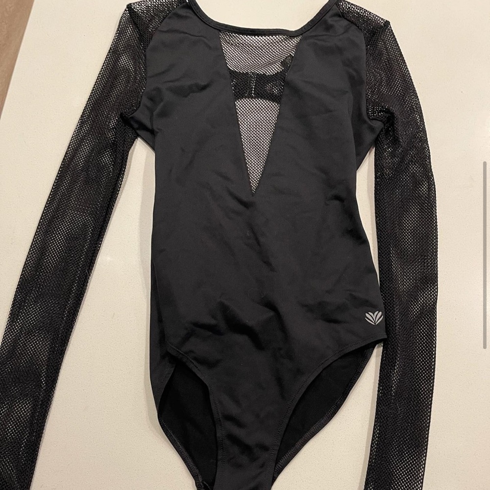 Black fishnet long sleeve bodysuit